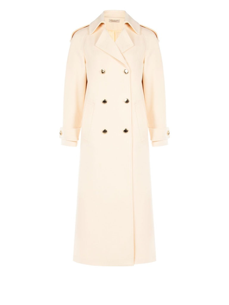 Beige Oversized Double-Breasted Coat with Epaulettes