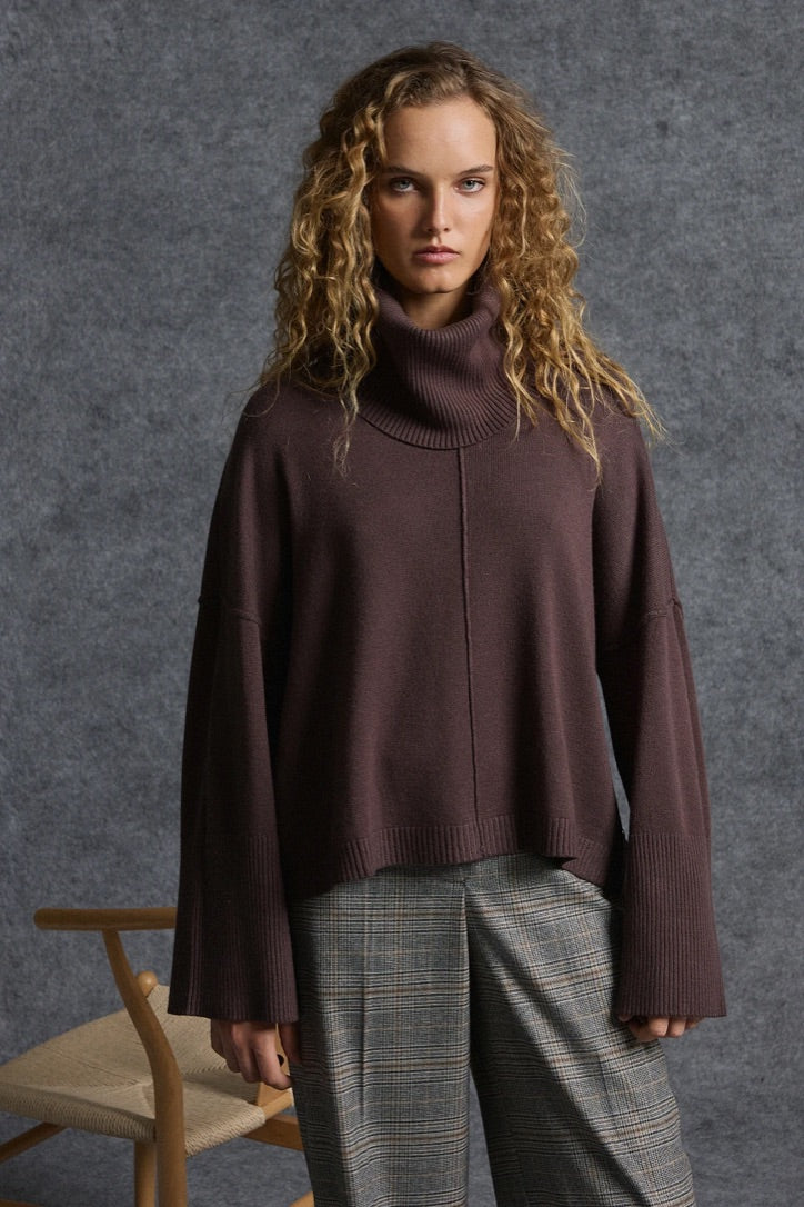 Jumper with detachable turtleneck - Chocolate