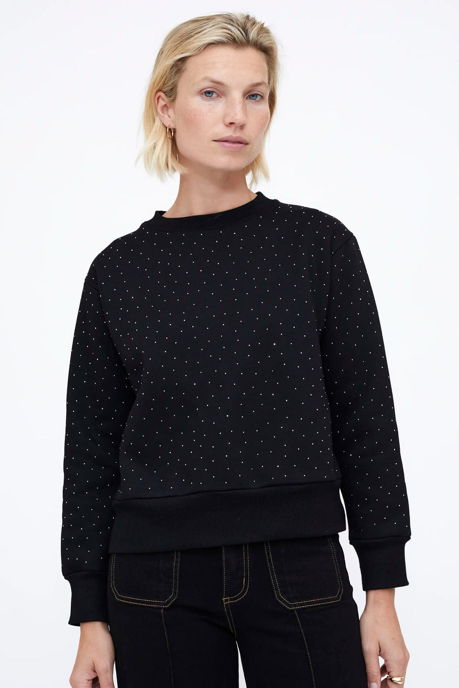 Black sweatshirt with silver rhinestones