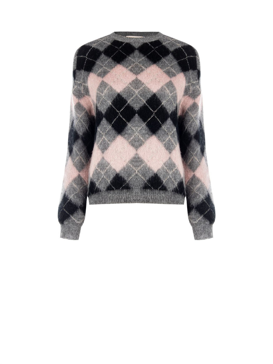 Diamond-patterned plush sweater