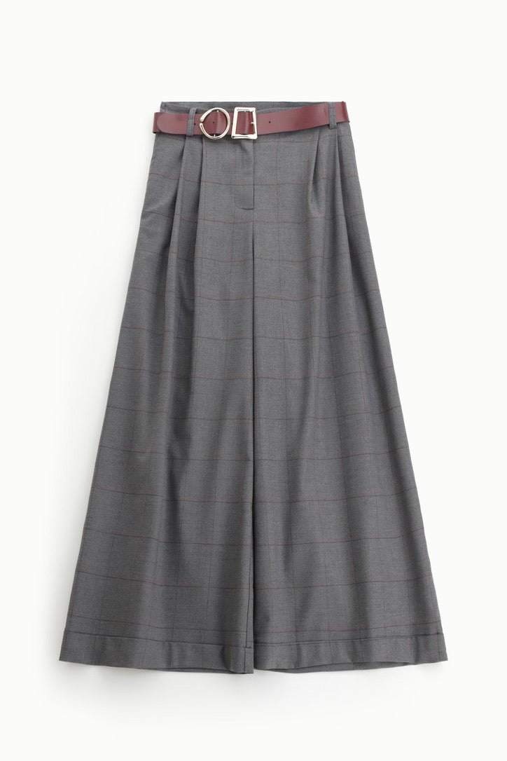 Wide Trousers With Check - Grey