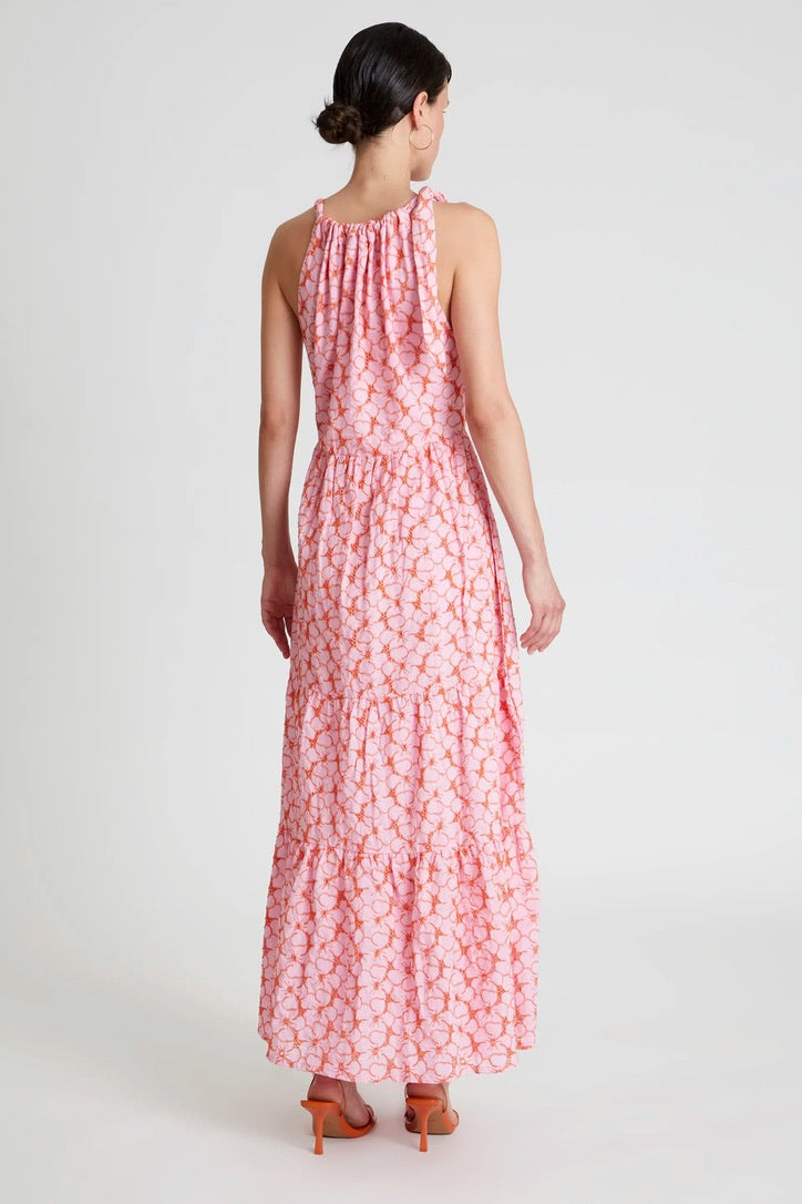 Pink embroidered floral long dress