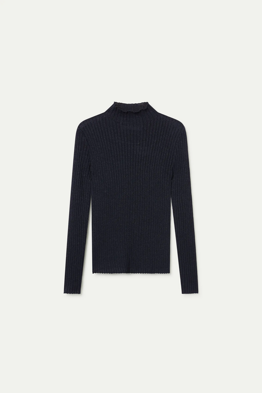 Navy Blue ribbed knit top with Perkins collar