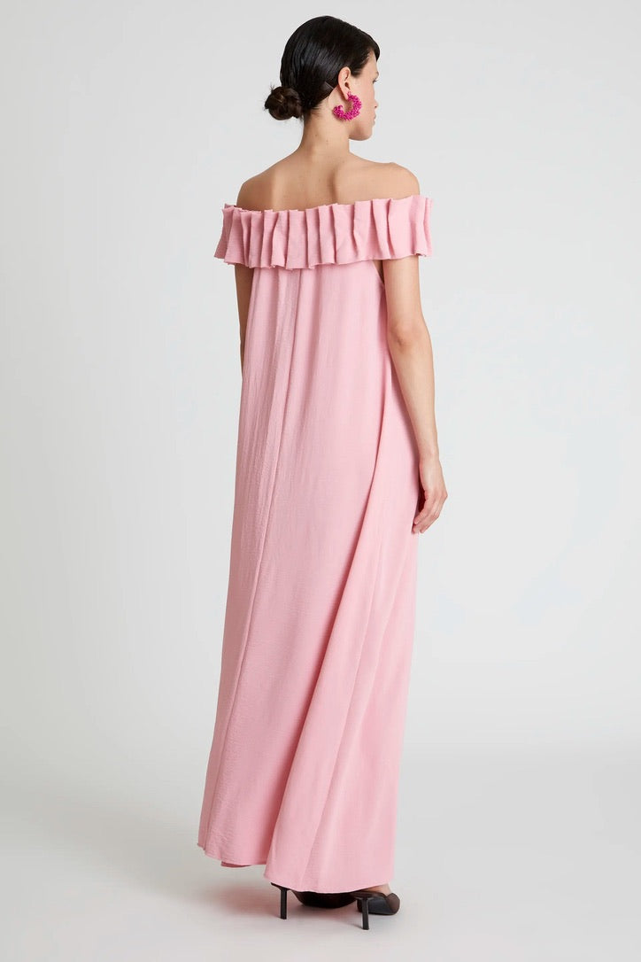 Long pink boat neckline dress
