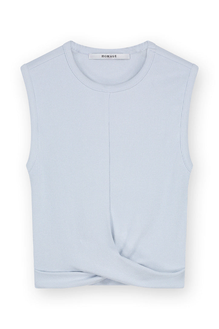 Rib Cropped Top With Knot Blue