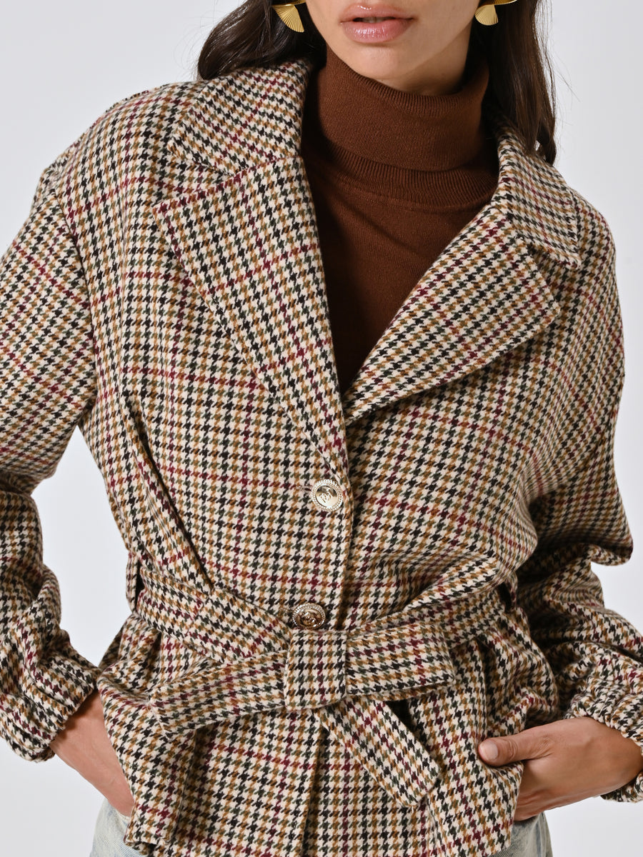 Multicoloured Houndstooth Short Coat