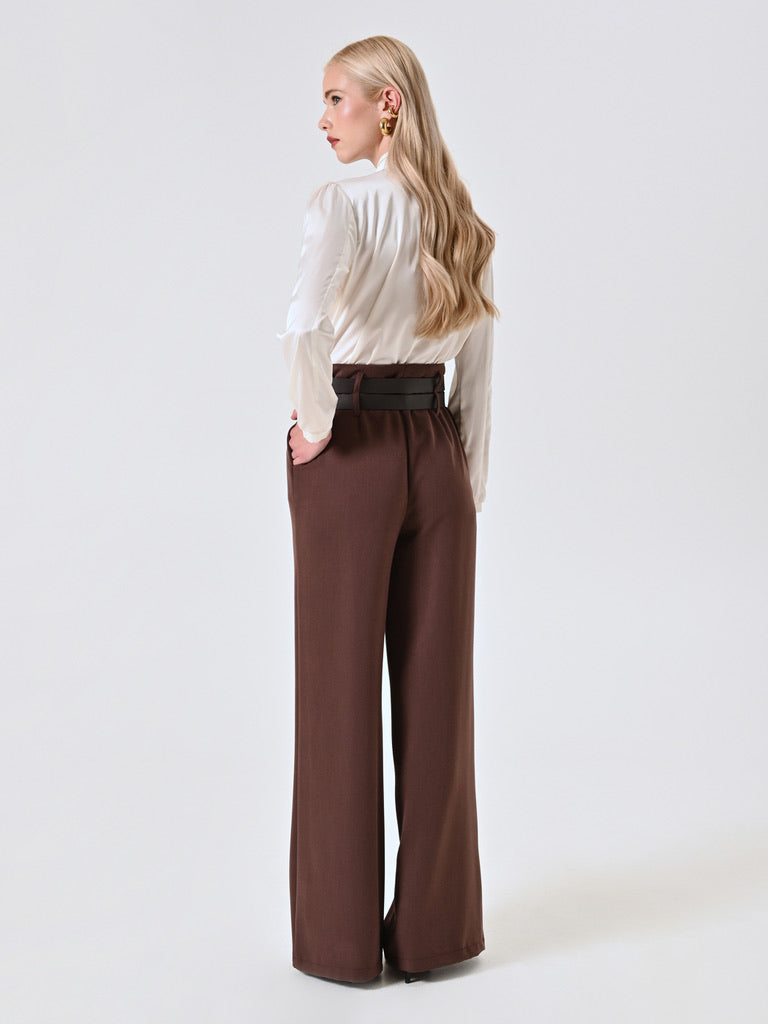 Wide Brown Trousers with Turn-Up