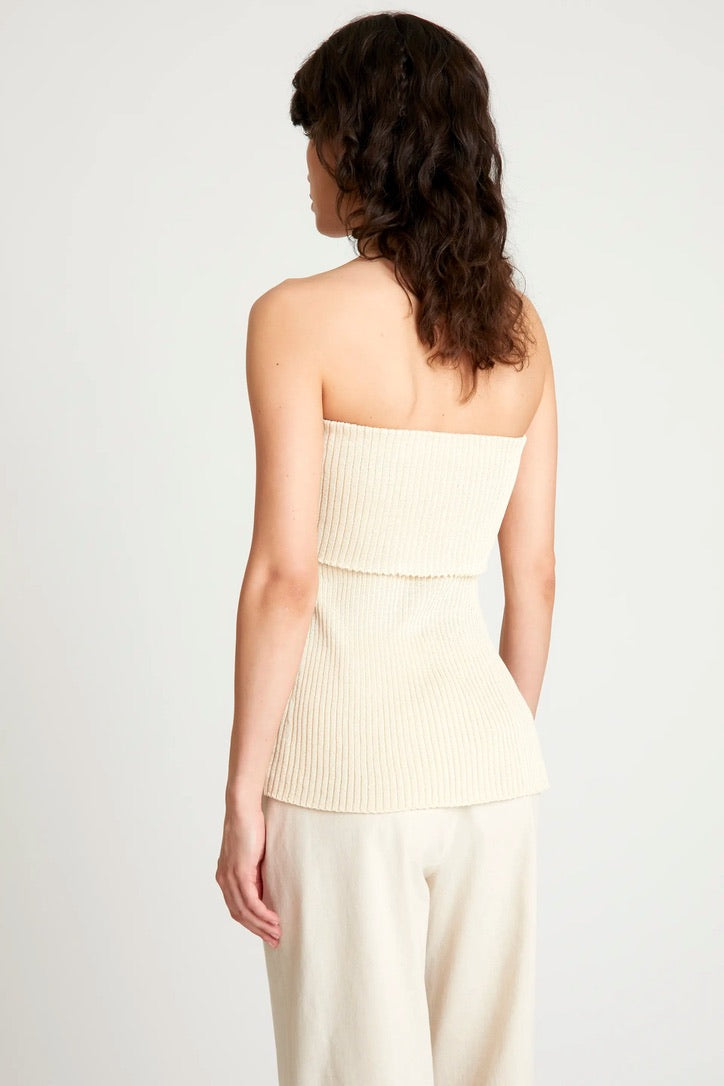 White strapless ribbed knit top
