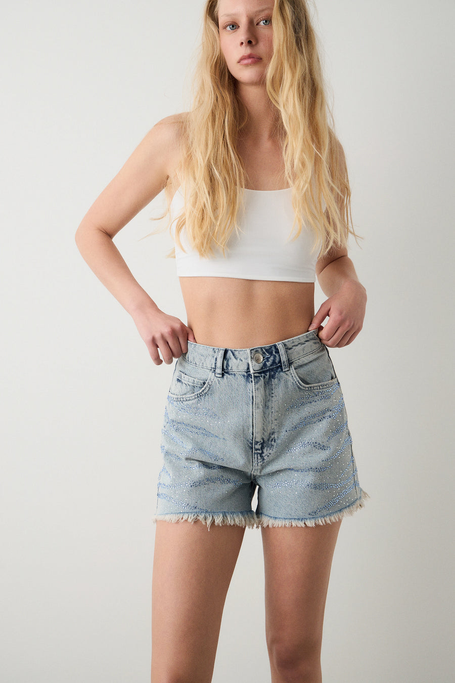 Maya denim shorts with rhinestones