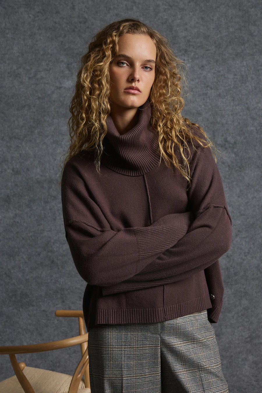 Jumper with detachable turtleneck - Chocolate