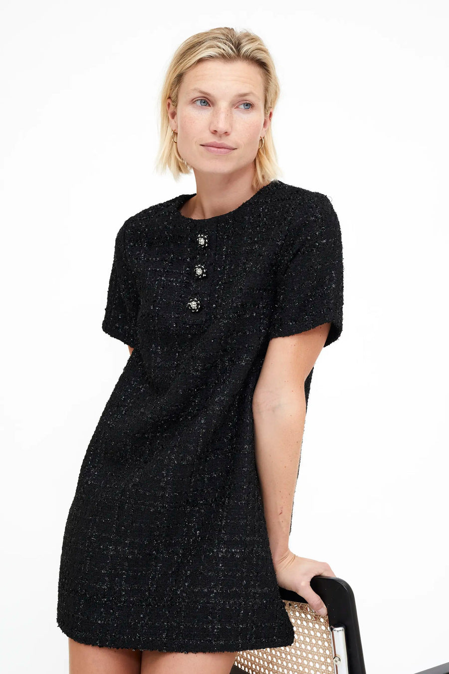 Short black tweed dress