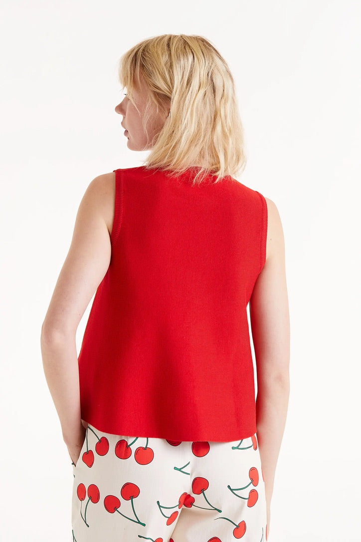 Red knit flared top