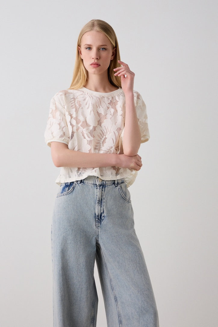 Short sleeves top with lace and sheer