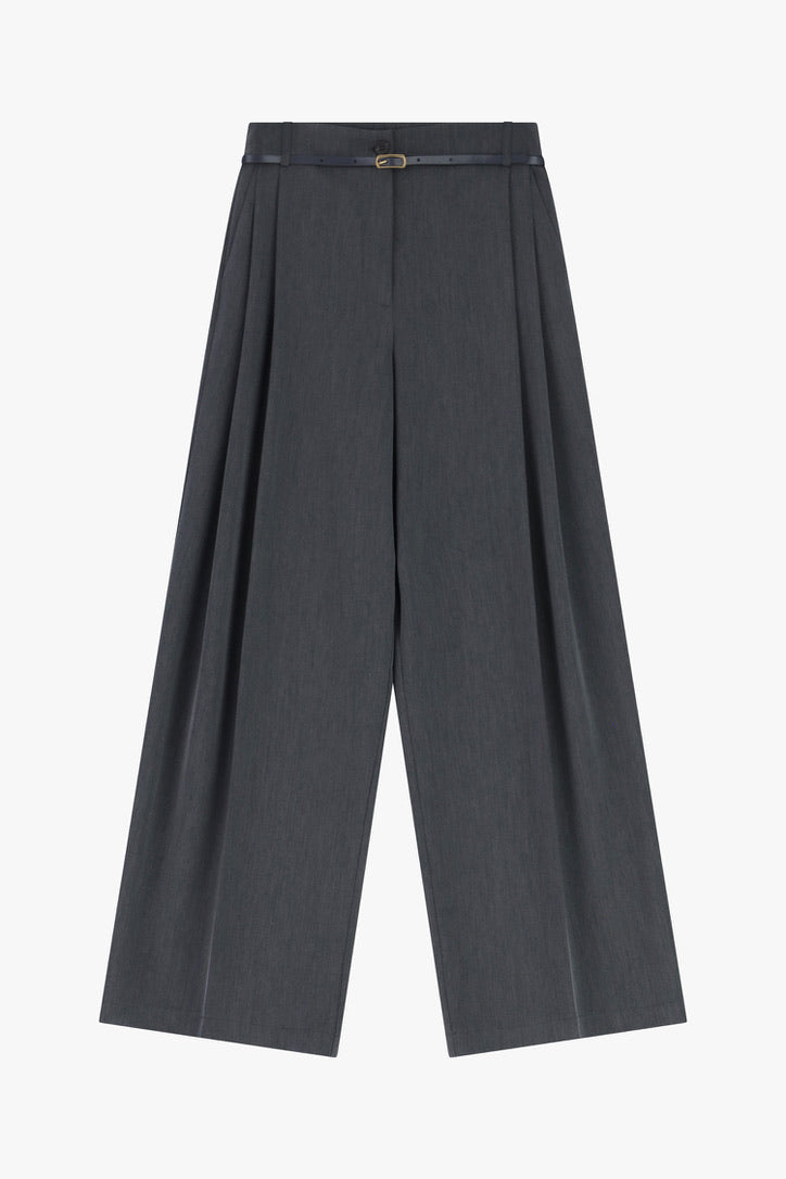 Wide-Leg High-Rise Trousers - Grey