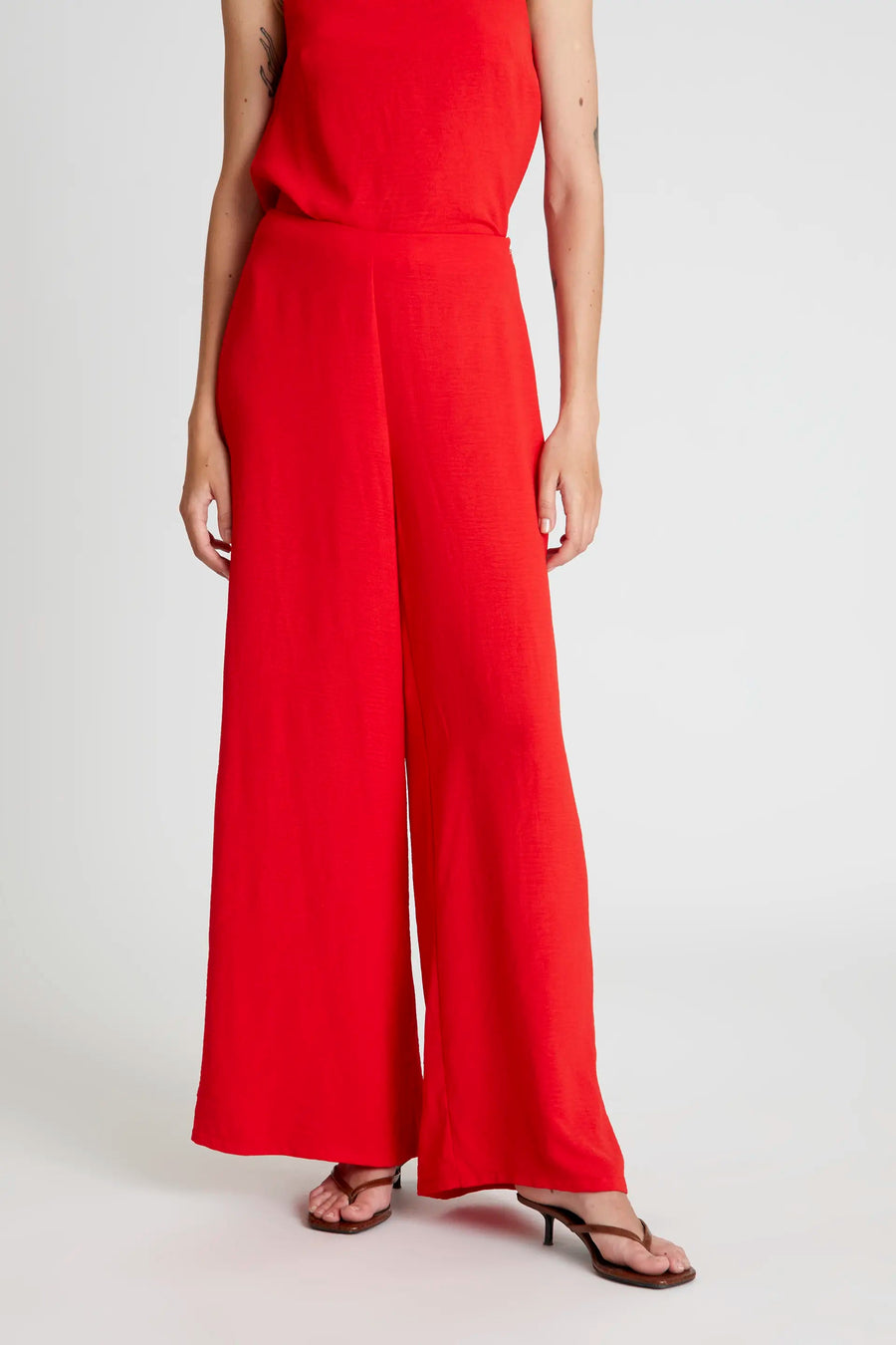 Red wide-legged long pants