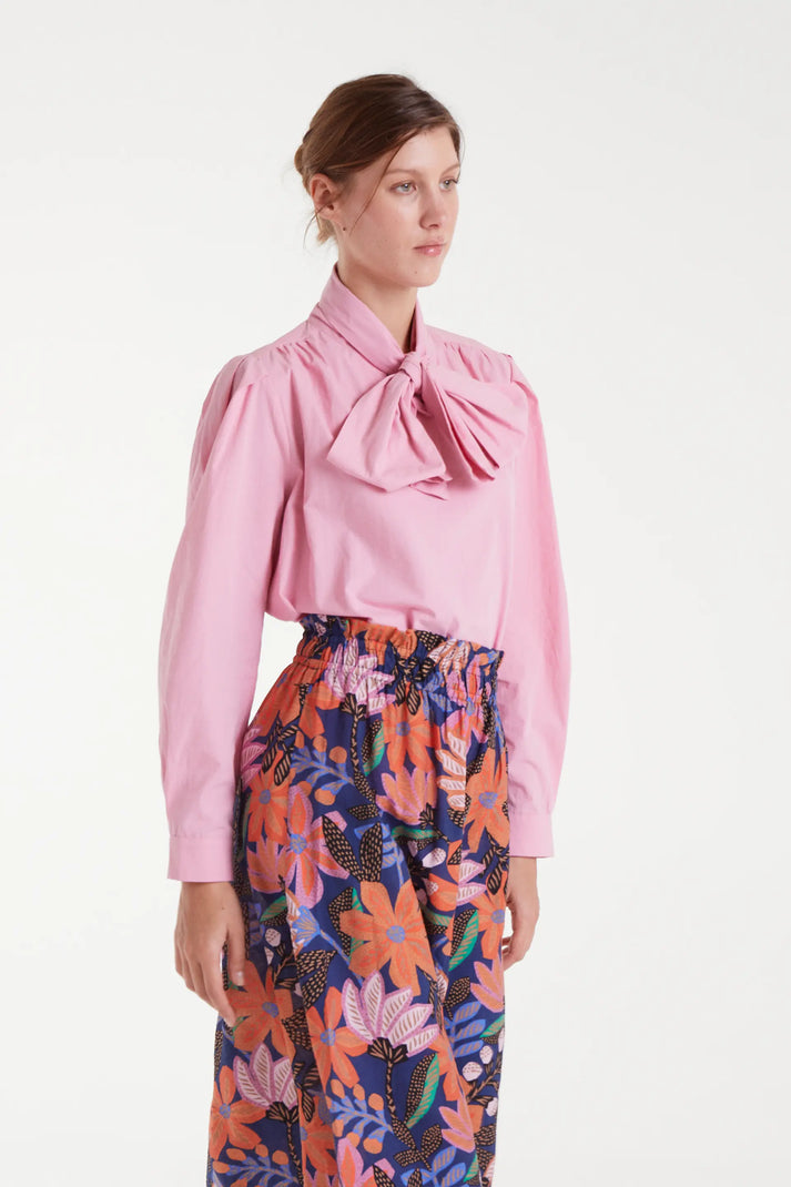 Cotton shirt with bow - Pink