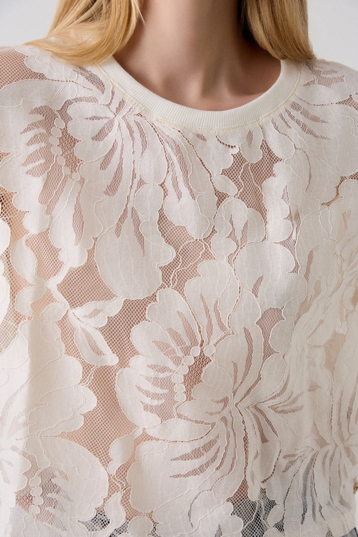 Short sleeves top with lace and sheer