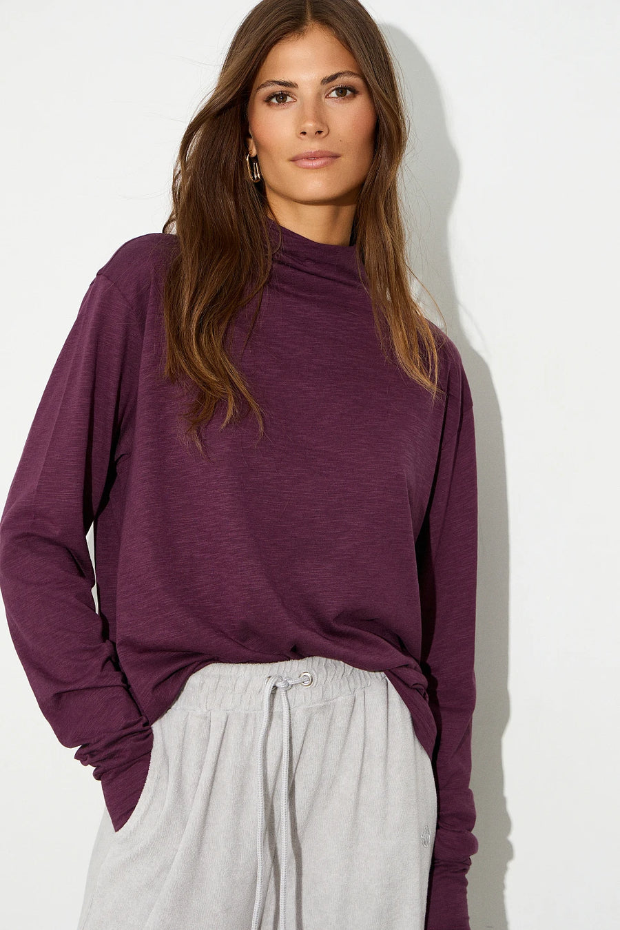 Long sleeves turtleneck blouse - Burgundy