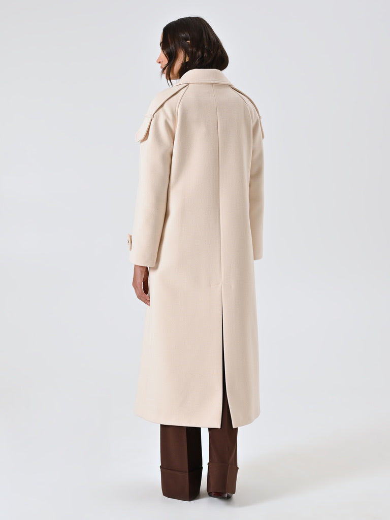 Beige Oversized Double-Breasted Coat with Epaulettes