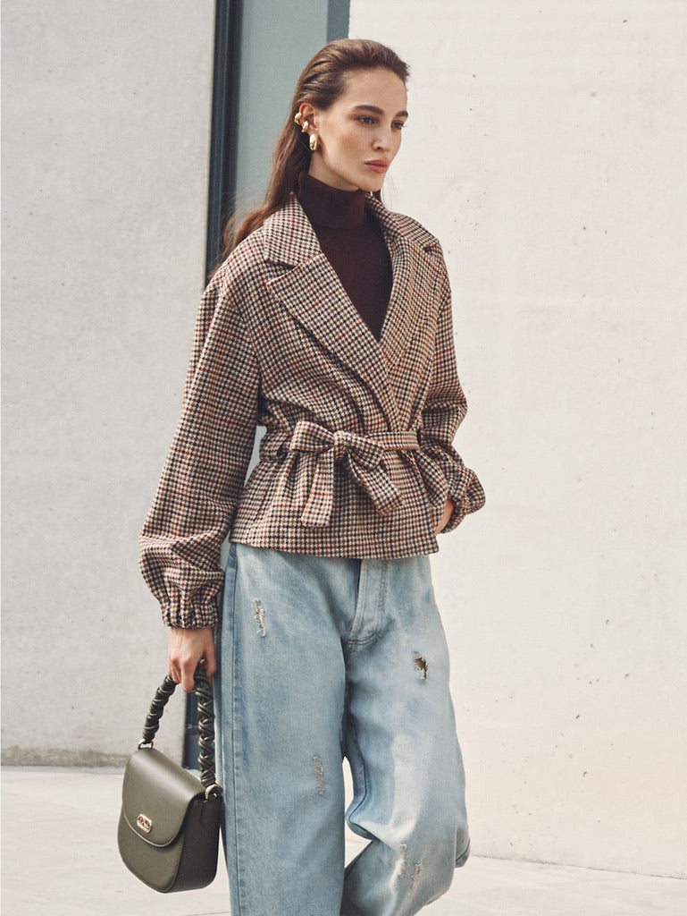 Multicoloured Houndstooth Short Coat
