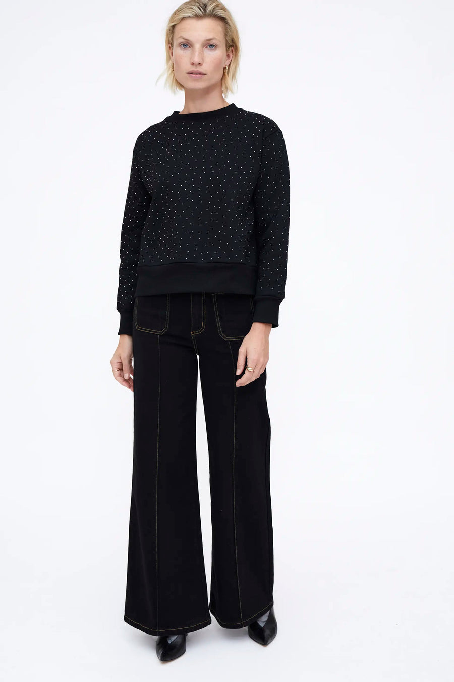 Black sweatshirt with silver rhinestones