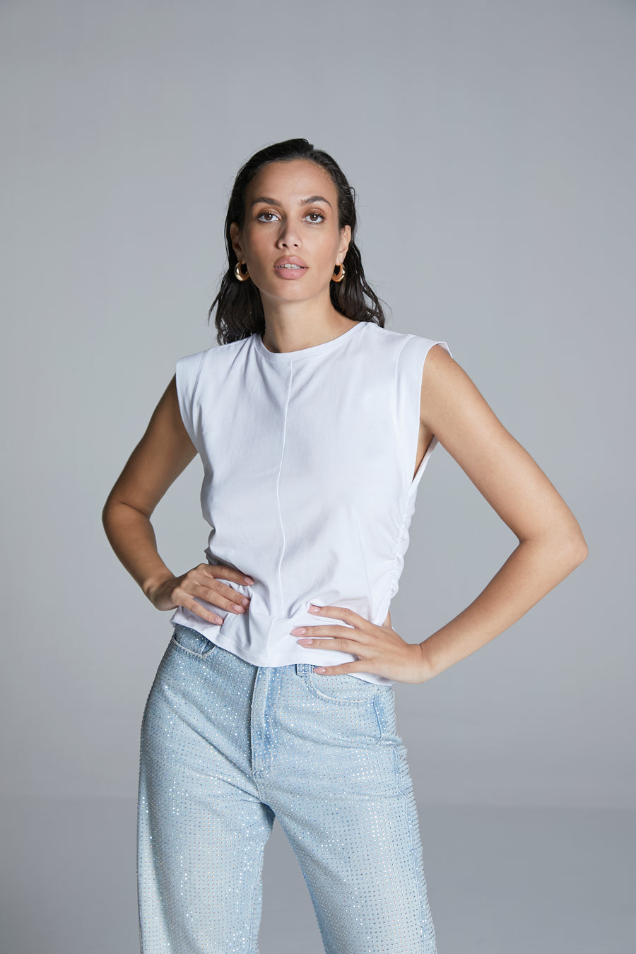 Sleeveless Top With Gathering White