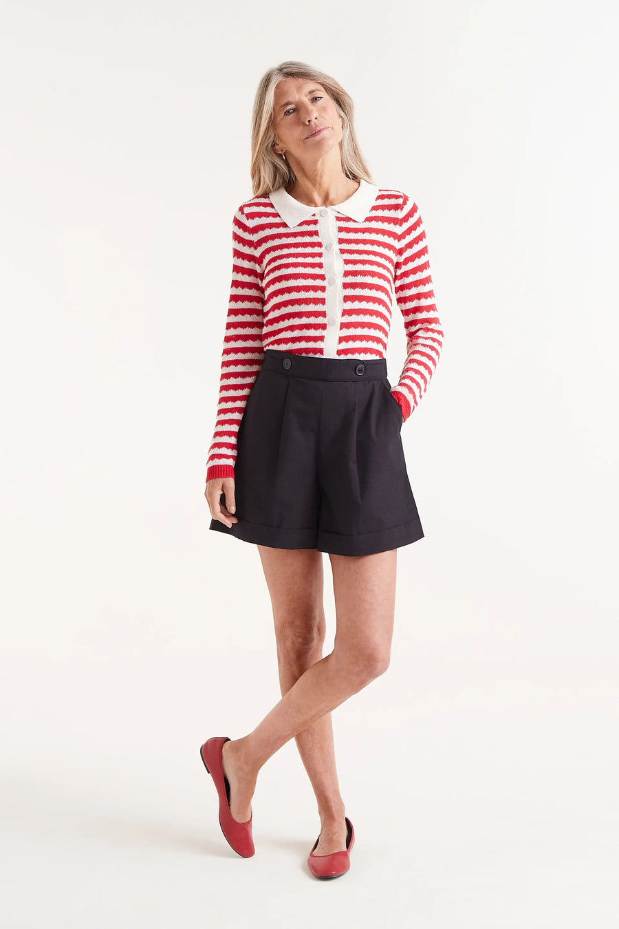 Black button shorts