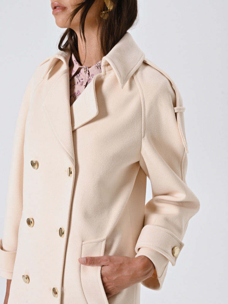 Beige Oversized Double-Breasted Coat with Epaulettes