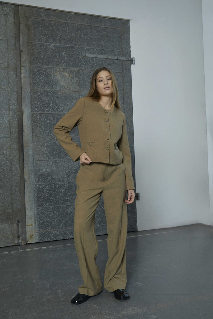 MSAya Mid Waist Pant - Tan Melange