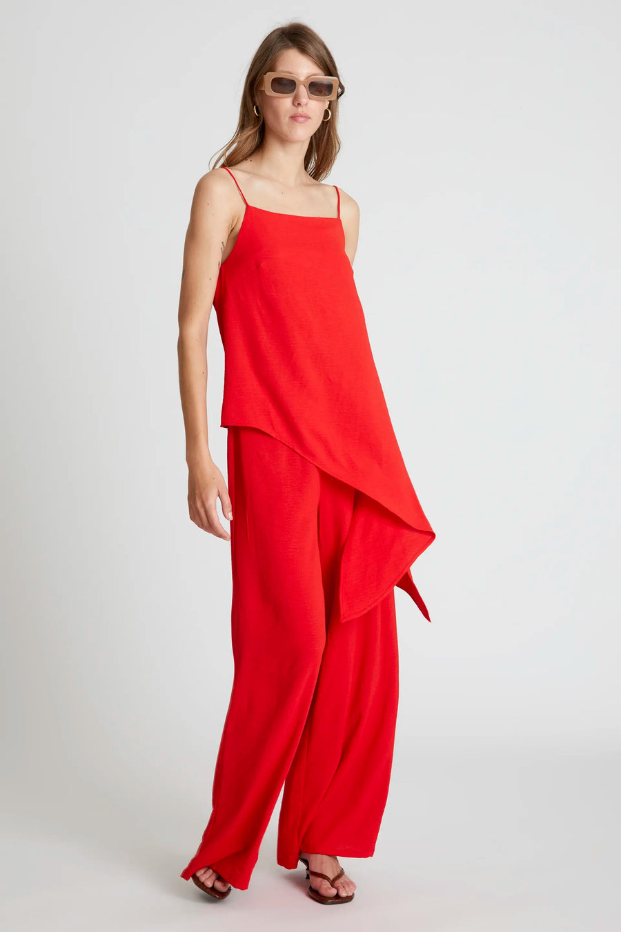 Red wide-legged long pants