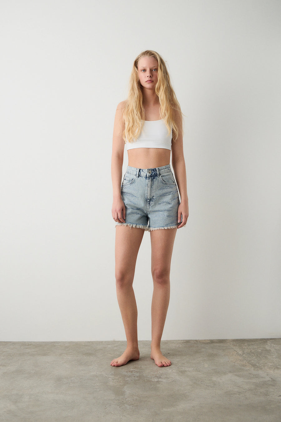 Maya denim shorts with rhinestones