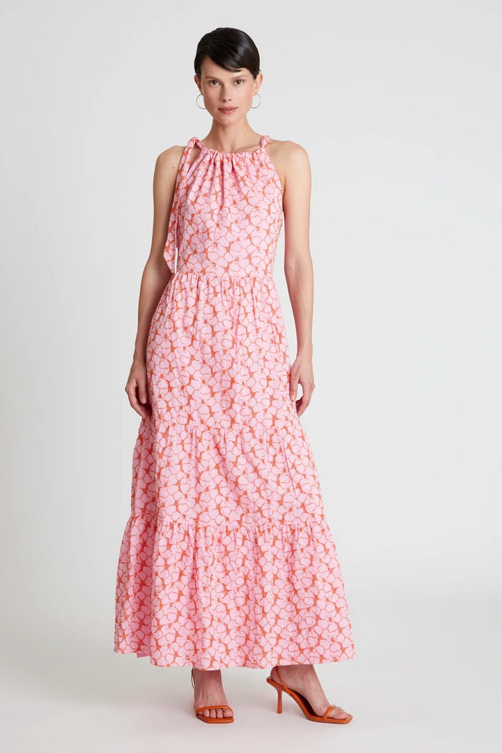 Pink embroidered floral long dress
