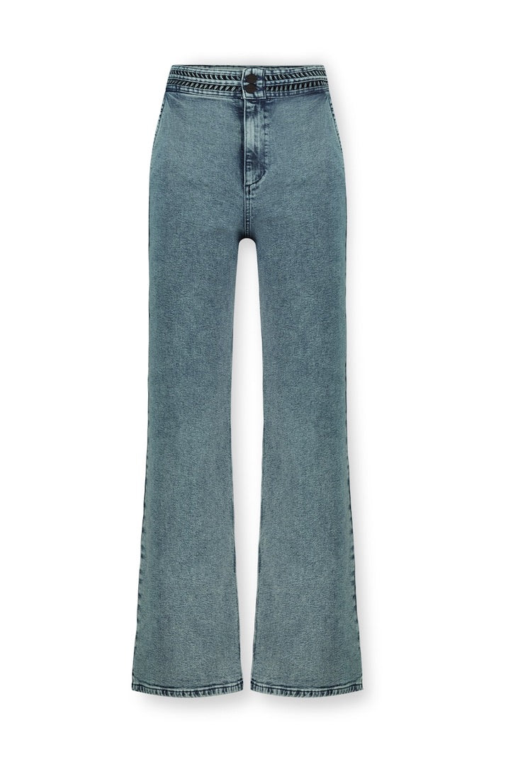 Wide Leg Jeans With Belt Detail - Acid Blue