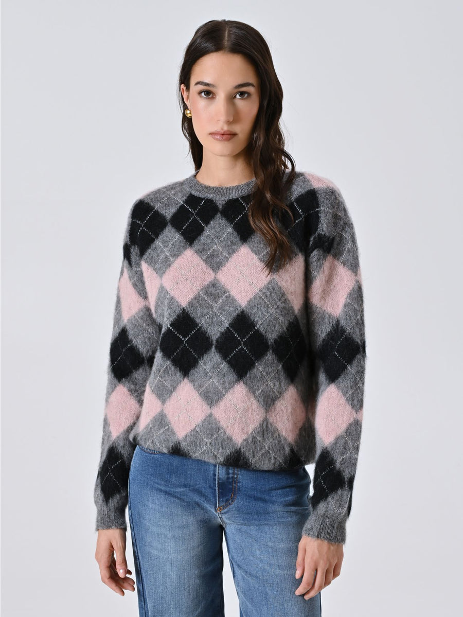 Diamond-patterned plush sweater