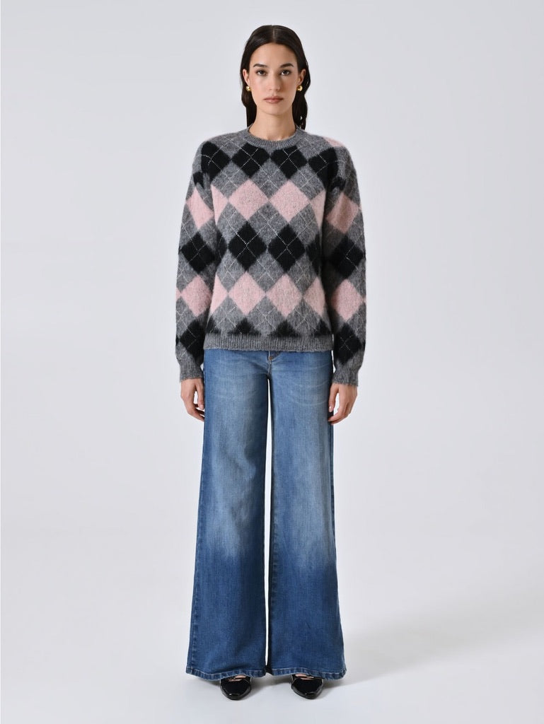 Diamond-patterned plush sweater