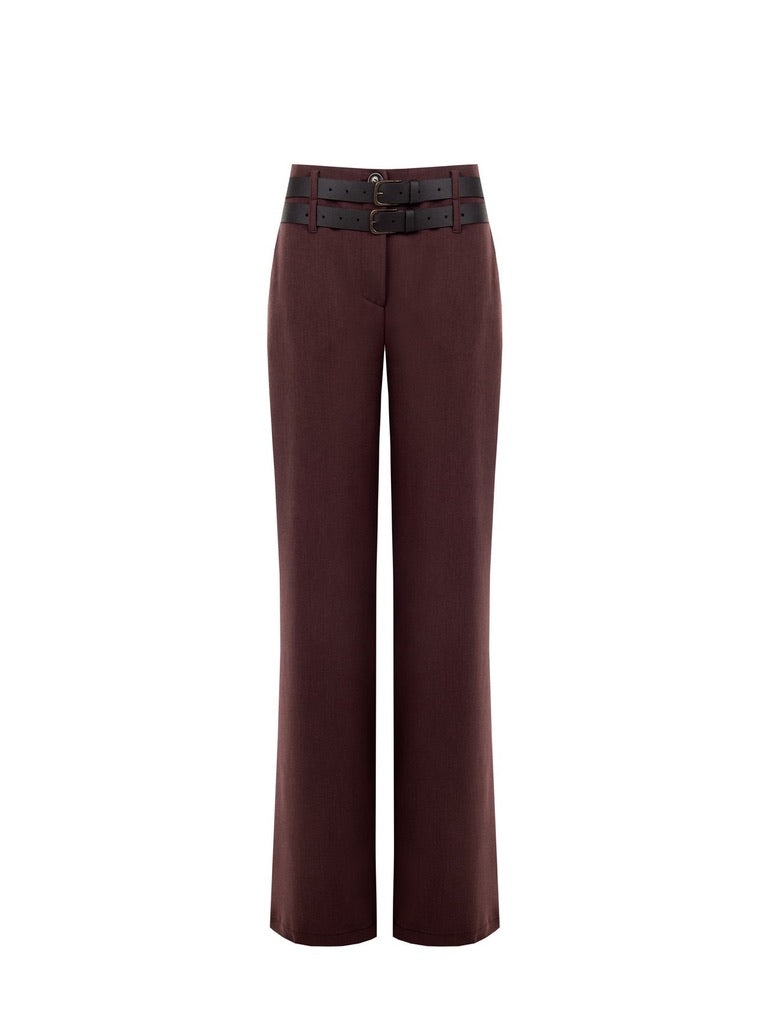Wide Brown Trousers with Turn-Up