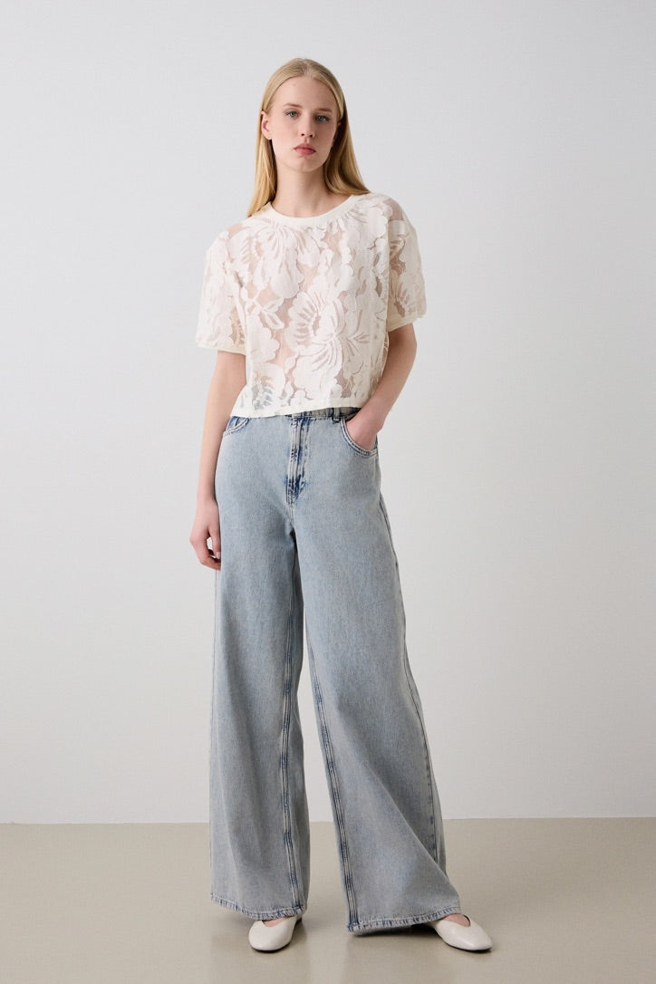 Short sleeves top with lace and sheer