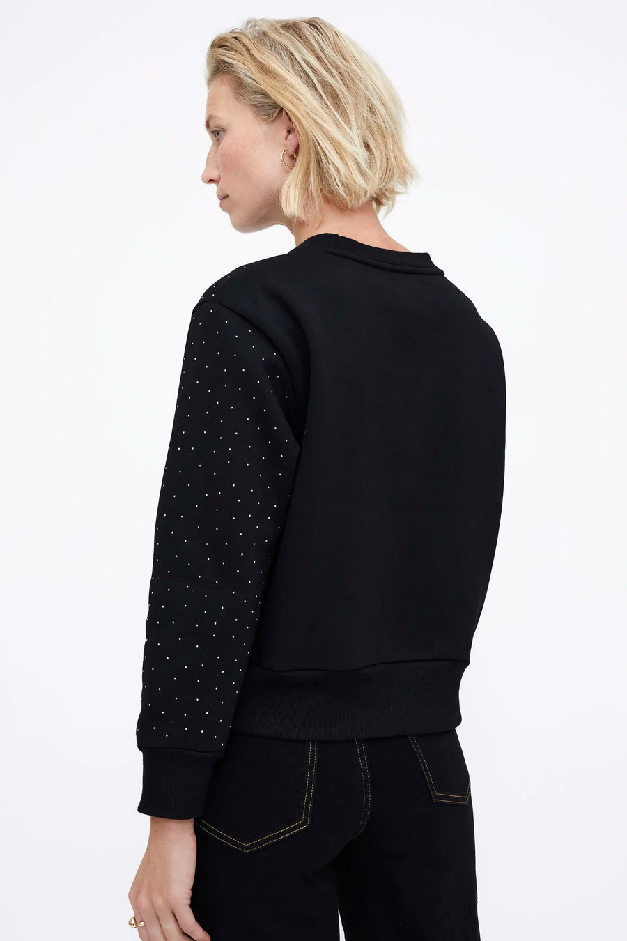 Black sweatshirt with silver rhinestones