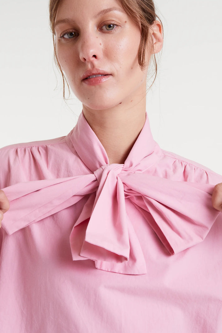 Cotton shirt with bow - Pink