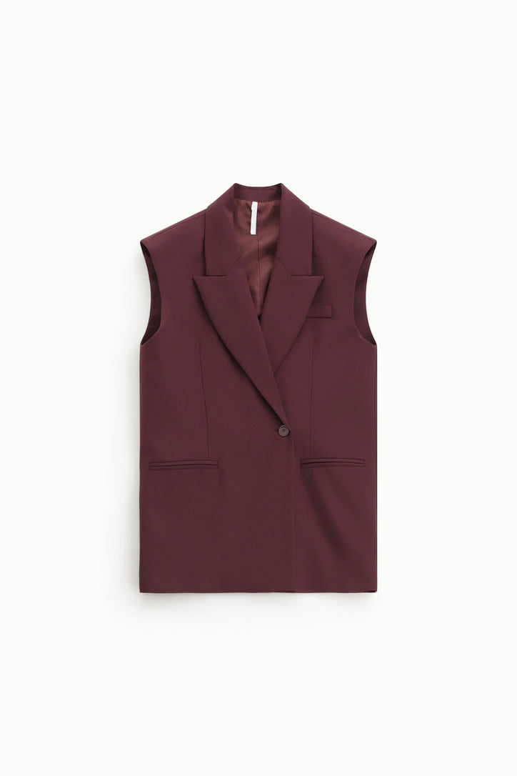 Vest With Classic Length And Pockets - Burgundy