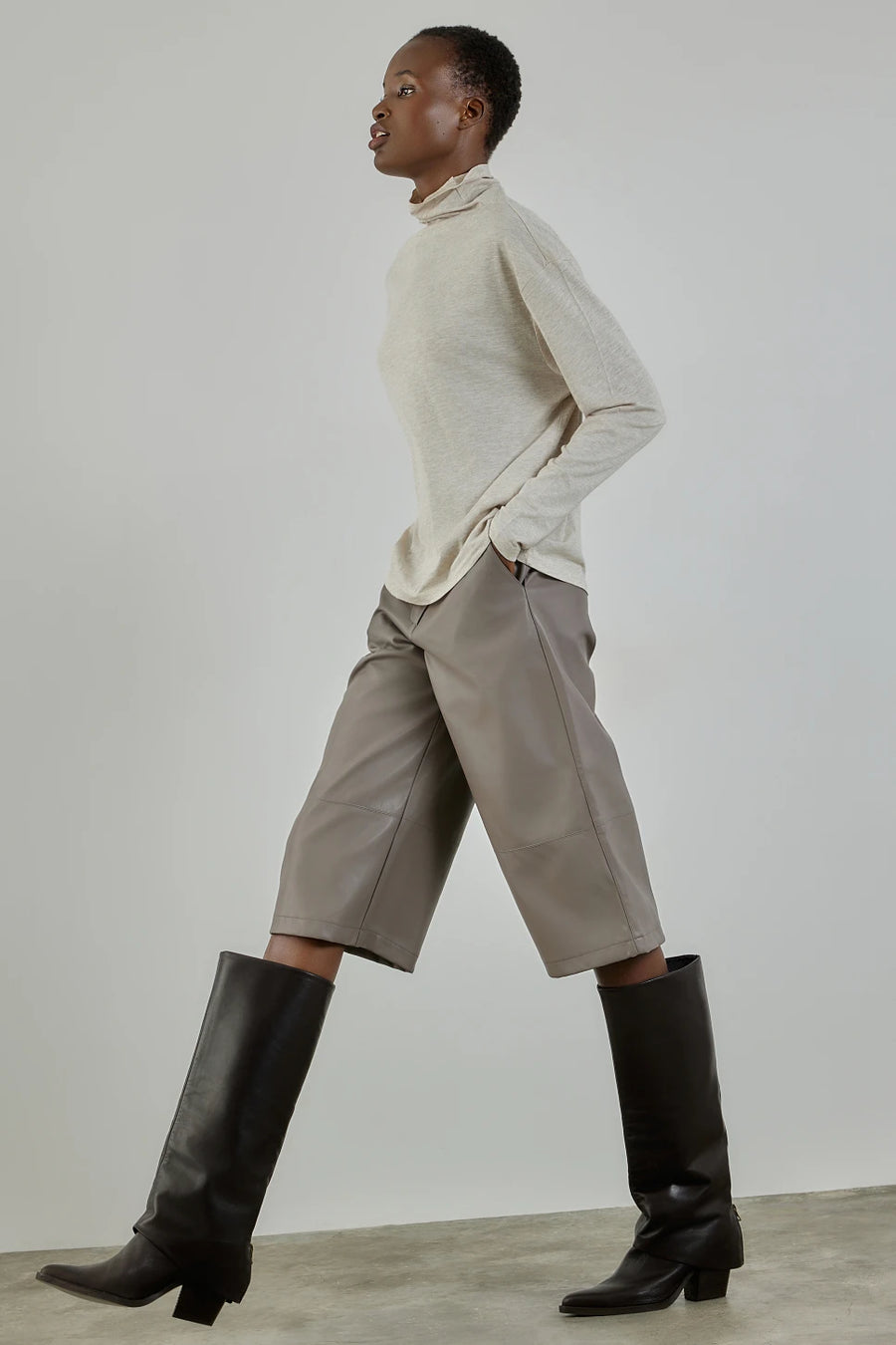Long sleeves turtleneck blouse - Beige Melange