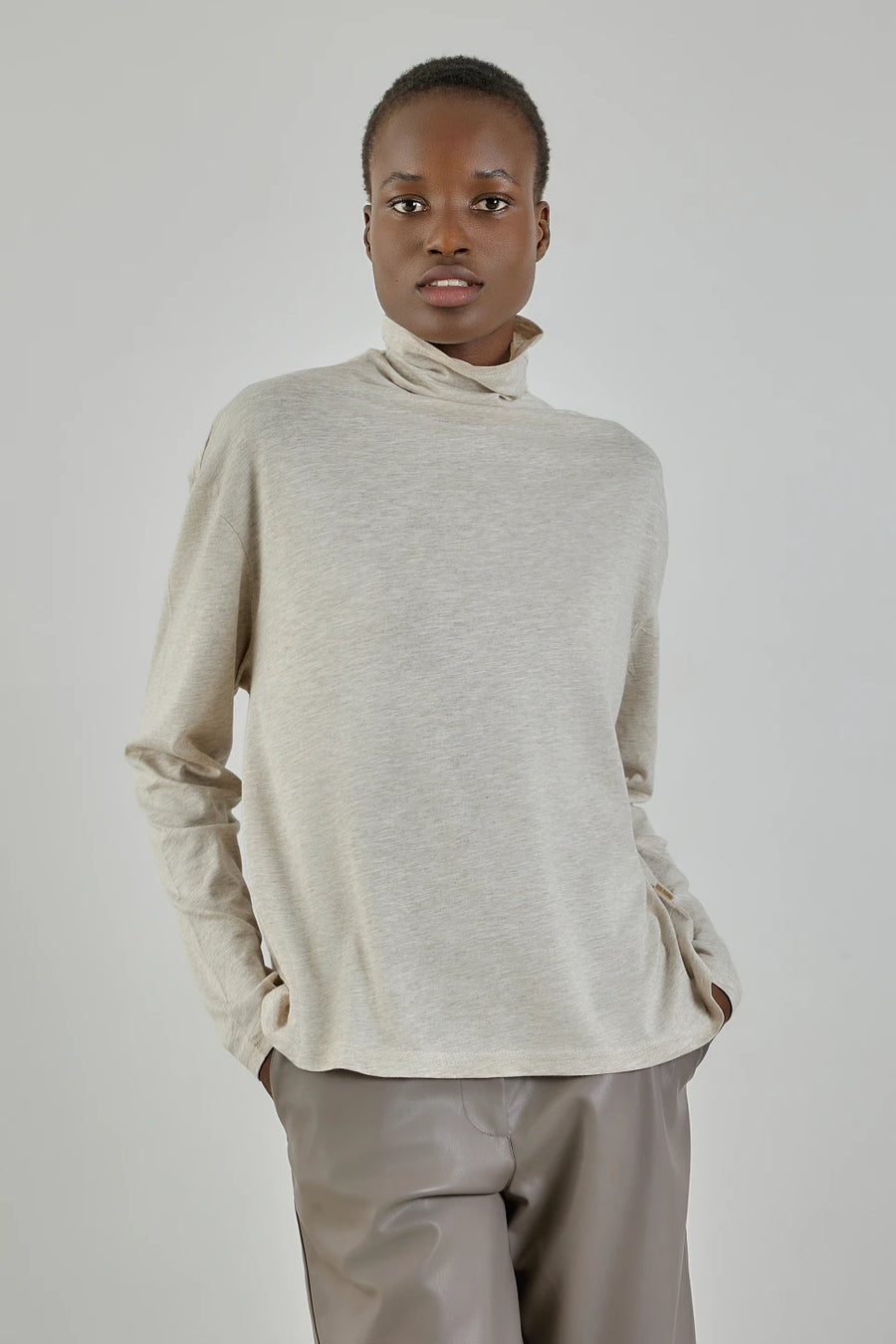 Long sleeves turtleneck blouse - Beige Melange