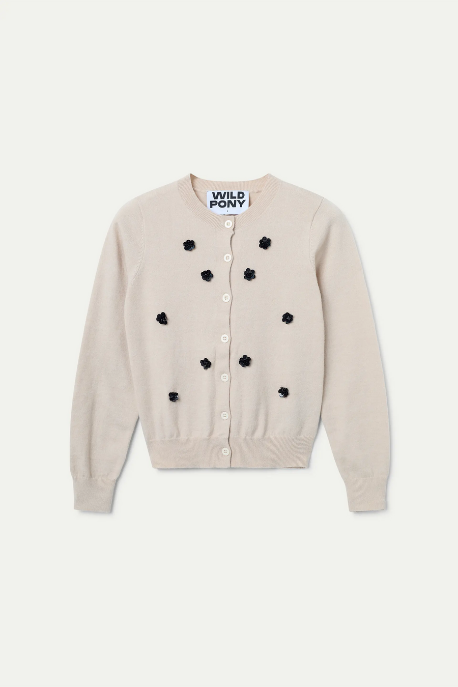 White knit cardigan with sequin flowers