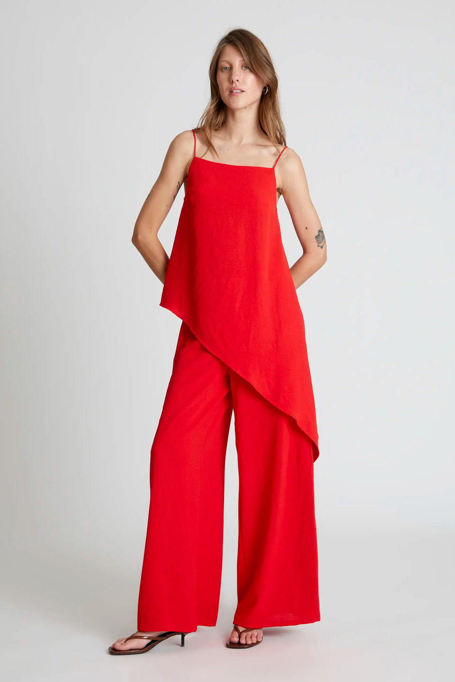 Red wide-legged long pants