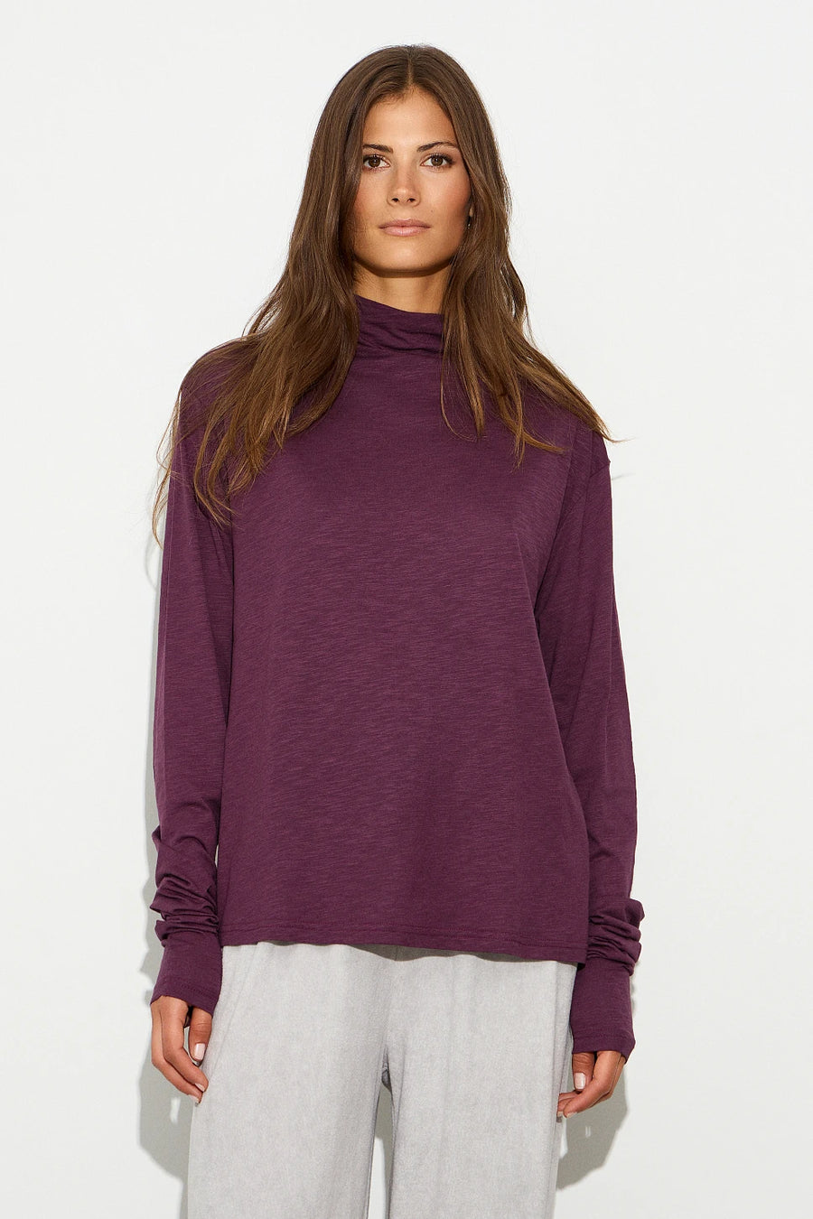Long sleeves turtleneck blouse - Burgundy