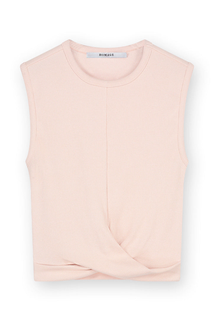 Rib Cropped Top With Knot Pink