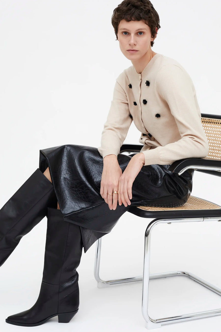 White knit cardigan with sequin flowers