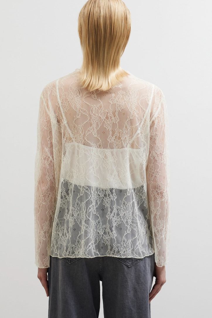 See through blouse with lace - Ivoire