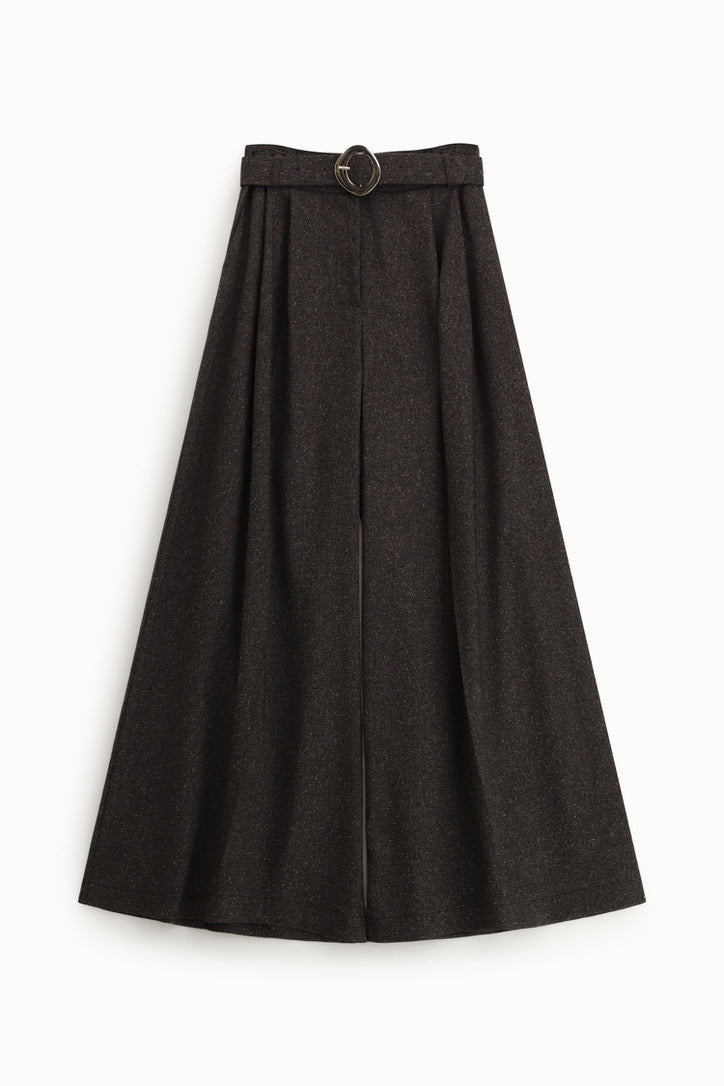 Palazzo Trousers With Belt And Front Pleats - Dark Brown