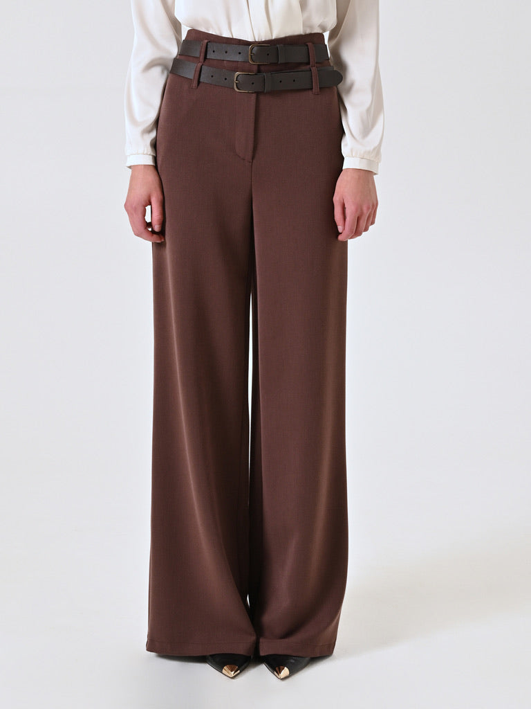 Wide Brown Trousers with Turn-Up